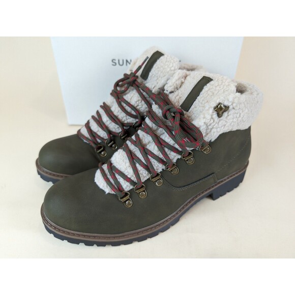 Sun Stone Glenn Winter Boots Mens 11 M Olive Faux Fur Trimmed Lace Up Shoes NWB - Picture 3 of 10